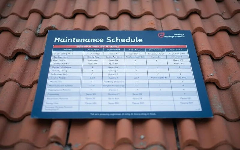 Maintenance schedule chart over a tiled roof background