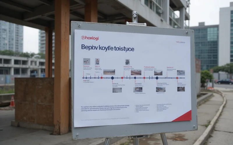 Project timeline board on a roofing site