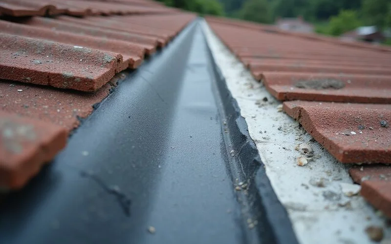 Temporary waterproof patch on a roof crack before permanent repair