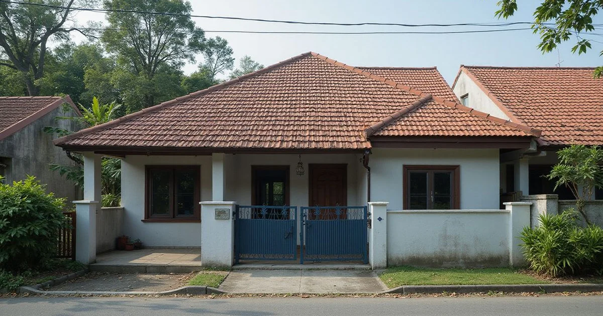 A Klang Valley terrace house beside a bungalow, both with tiled roofs