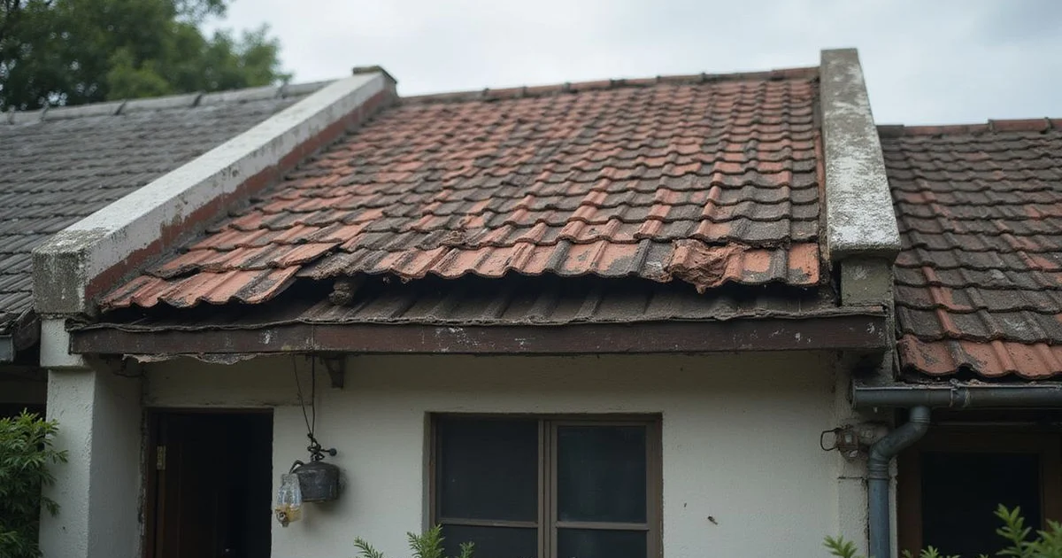 Visibly sagging, aged roof on a KL terrace house