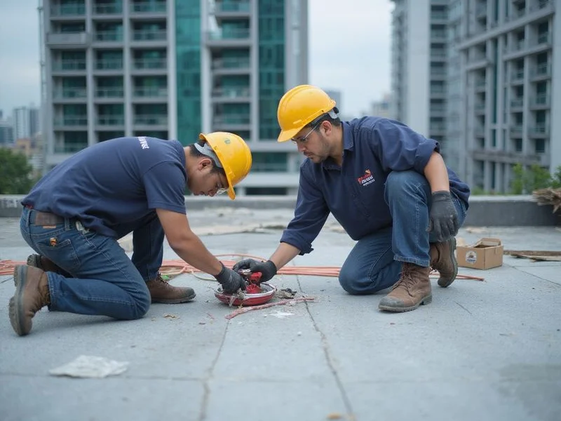 Tri-Arch roofing team at work on a KL building